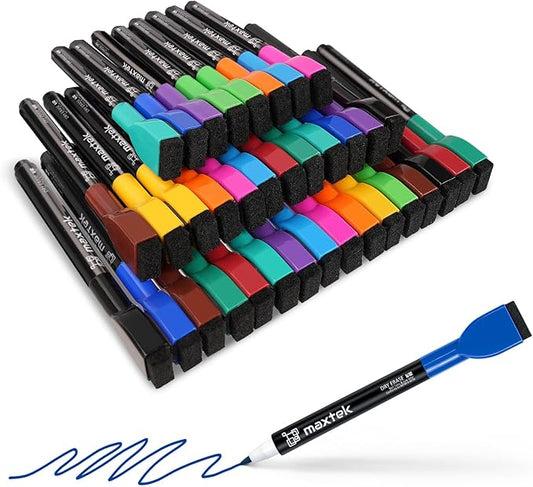 maxtek 36 Count Magnetic Dry Erase Markers, Fine Tip, 12 Colors, Low Odor Whiteboard Markers with Built-in Eraser