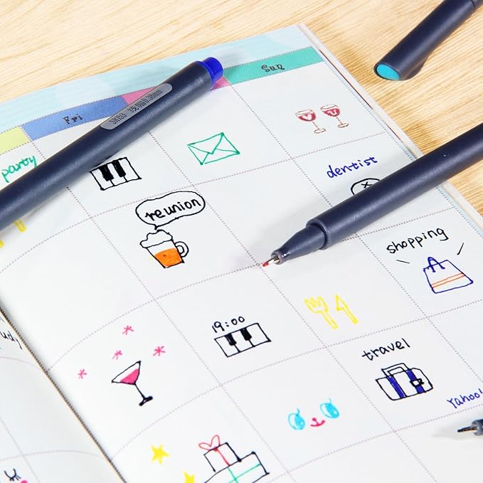 Taotree 24 Fineliner Color Pens, Fine Line Colored Sketch Writing Drawing Pens for Journaling Planner Note Taking Adult Coloring Books, Porous Fine Point Markers, Office Teacher Art Supplies