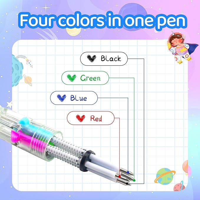 CZWZ 30Pcs Mini Multicolor Pens in One 4-in-1 Cute Pens Bulk for Kids, Ballpoint Pen for Birthdays and Children's Parties, Fun Gifts Assorted Ink Kawaii Pen(Space)
