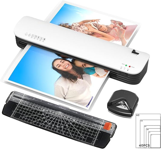 13-Inch(A3) 4-in-1 Thermal Laminator – 2-Min Fast Warm-Up, Hot & Cold Lamination, Never Jam Technology, Includes Cutter, Corner Rounder & 40 Pouches, Ideal for Home, Office & School