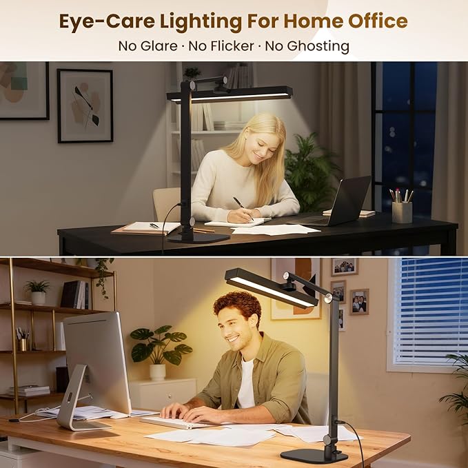 LIONVISON Desk Lamps for Home Office: 2 in 1 Eye-Caring Modern LED Desk Lamp for Worker - 5 Color Temperature 10 Brightness Computer Light - Memory & Timer Func Desk Light for Student, Seniors
