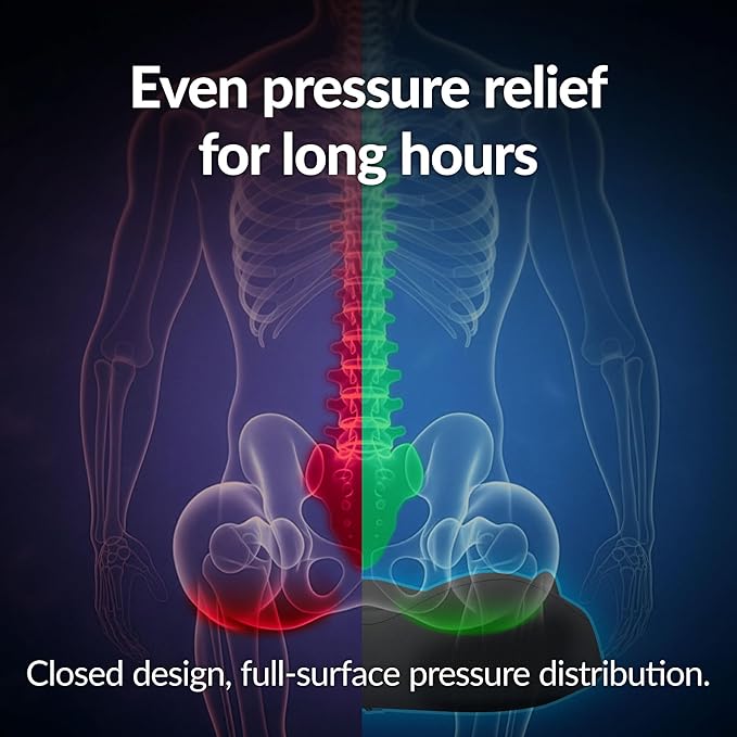 Everlasting Comfort Doctor Recommended Memory Foam Seat Cushion for Office Chairs & Car - Ergonomic Office Desk Accessories - Cushions for Tailbone Pain Relief, Sciatica & Back Support Pillow