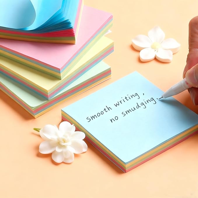 Sticky Notes 3x3 Inches,6 Color Self-Stick Note Pads, 600 Sheets Total, Sticky Note for Office, School, Home and Notebooks (Color Glue Style)