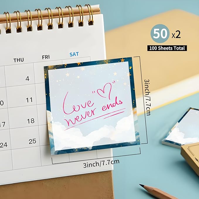 Sticky Notes 3x3 Inches, Cute Self-Stick Notes Bright Funny Sticky Note, Easy to Post for Home, Office, Notebook Cute Blue Sky Cloud