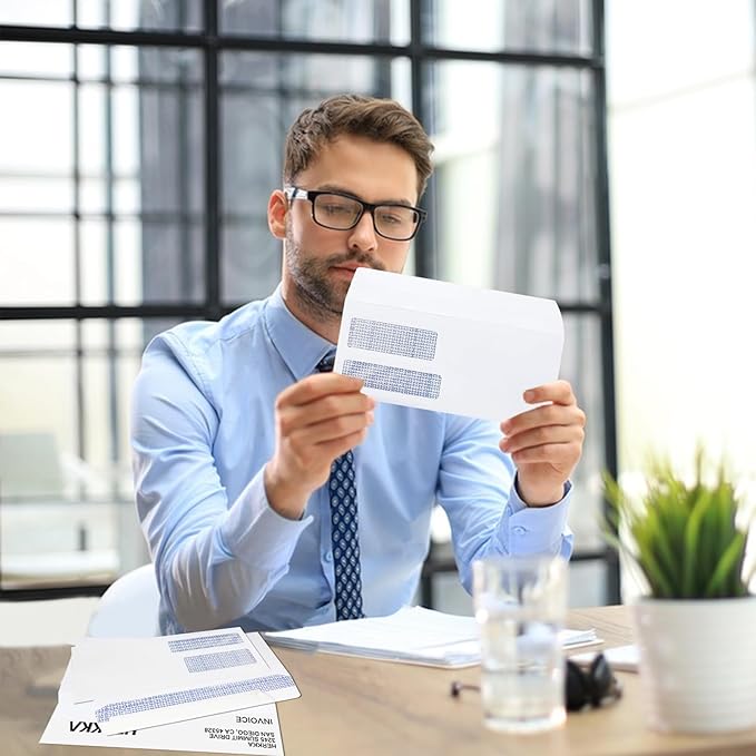 #9 Double Window Security Envelopes, HERKKA No.9 Double Window Business Envelopes Designed for Quickbooks Invoices and Business Statements - Number 9 Size 3 7/8 Inch X 8 7/8 Inch - 24 LB - 1000 Pack