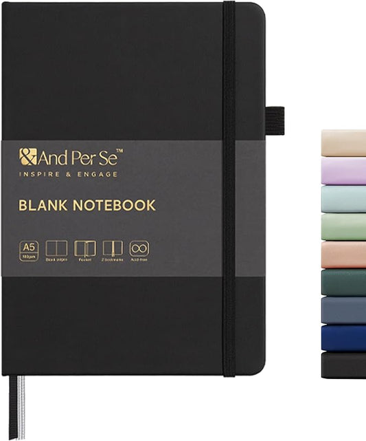 &And Per Se Blank Journal Notebook, 160 Pages, A5 5.7 x 8 inches 100 gsm Thick Paper Notebook Journals for Writing, Hardcover Notebook(1 Pack, black)
