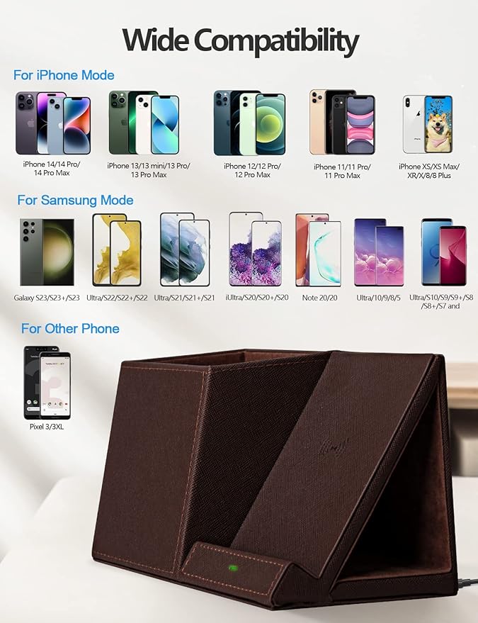 Pen Holder with Wireless Charger, Compatible with iPhone 17/16/15/14/13/12/11/8 Series, Pencil Holder Phone Stand for Desk Home Office, Men Gift Husband Wife Anniversary Dad Birthday Idea Gadget