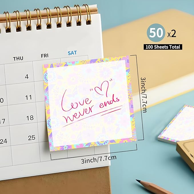 Sticky Notes 3x3 Inches, Cute Self-Stick Notes Bright Funny Sticky Note, Easy to Post for Home, Office, Notebook Cute Yellow Purple Daisy