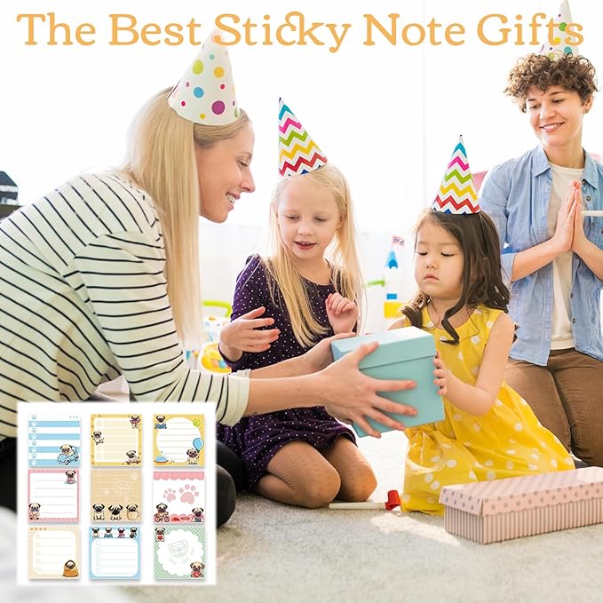 Pug Sticky Notes Gifts - 9 Pack Pug Notepads 3x3 Inch Gifts for Dog Lovers, Cute Dog Self-Adhesive Memo Pads Office School Supplies for Friends Coworkers (450 Sheets)