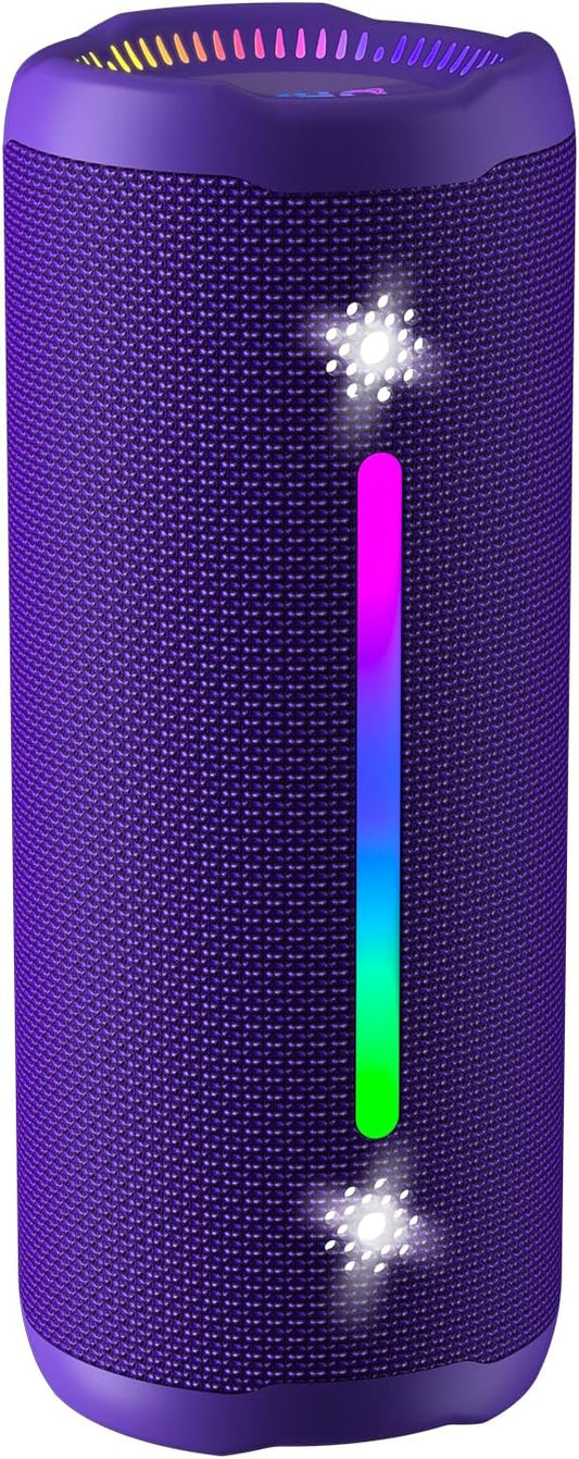 OHAYO Bluetooth Speaker, Portable Wireless, IPX7 Waterproof, Powerful 25W Sound, 24H Playtime, Dual Pairing, Active Bass, Colorful Lights, Bluetooth 5.3, Outdoor Speakers for Home/Party/Beach, Purple