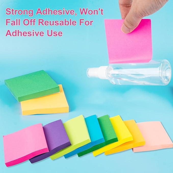 Sticky Notes 3x3 Inch, 8 Pads, 800 Sheets, 8 Bright Colors Sticky Note Pad, Bulk Self-Stick Pads, Home Office School Supplies, Clean Removal, Recyclable, Easy to Post for Notebook, 100 Sheets/Pad
