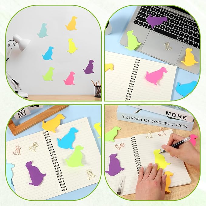 Dog Sticky Notes, 210 Sheets Animal Sticky Notes with Dog Paper Clips Cute Novelty Shaped Self-Stick Note Pads Fun Note for Work Memo Pads Index Tab for Reminders Office Home Desk Decor(7 Color)