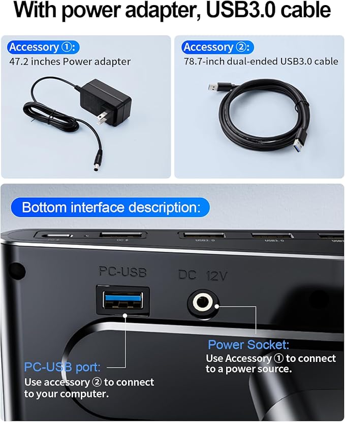 Computer Monitor Stand Riser for Desk with Usb Hub Charging,30W/5Gbps Usb C Docking Station with Power,4.4-5.7''Freely Height Adjustable with Phone Holder,Monitor Stands Riser for PC,Laptop,Printer,TV