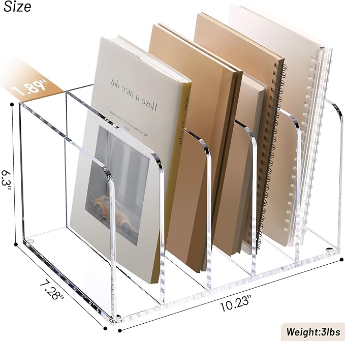 YUXUN Acrylic Magazine Holder,Clear Desk Organizer Vertical File Sorter Holder Stand for Notebook,Paper,Envelope,Magazine, Book Storage-Office/Home/Classroom Organization (5 Compartments,B5)