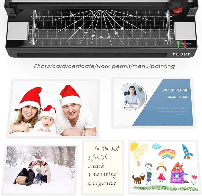 Laminator Machine for A3/A4/A6, YE381 13inch Thermal & Cold Laminating Machine for Home Office School Teacher Use with 50 Pouches, Paper Trimmer and Corner Rounder