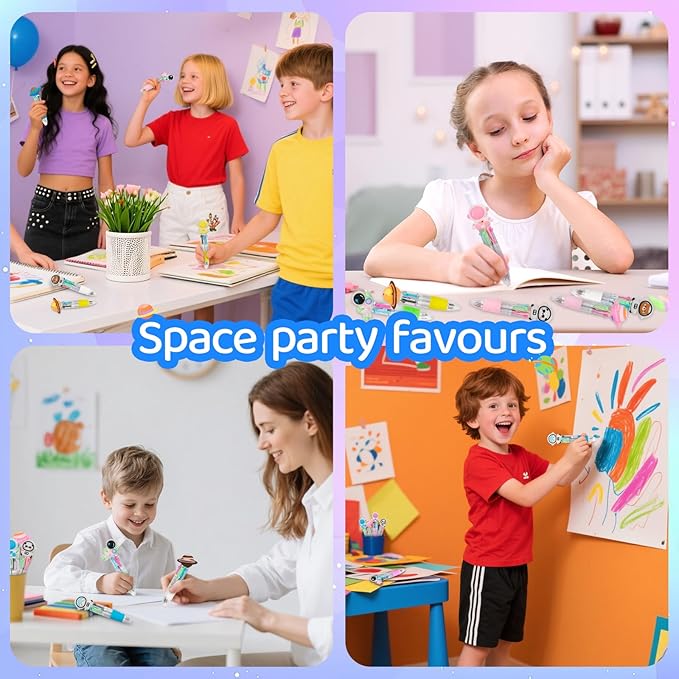 CZWZ 30Pcs Mini Multicolor Pens in One 4-in-1 Cute Pens Bulk for Kids, Ballpoint Pen for Birthdays and Children's Parties, Fun Gifts Assorted Ink Kawaii Pen(Space)