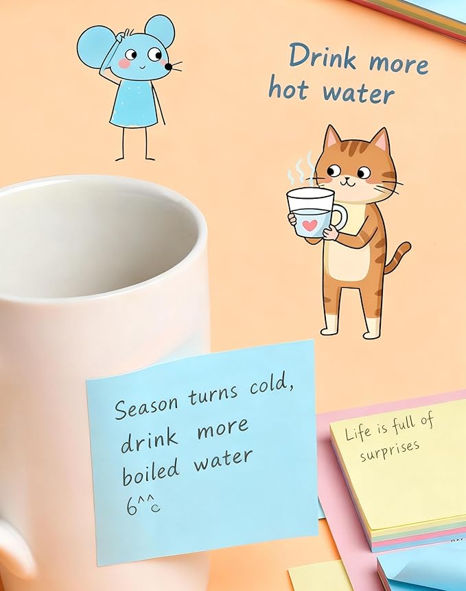 Sticky Notes 3x3 Inches,6 Color Self-Stick Note Pads, 600 Sheets Total, Sticky Note for Office, School, Home and Notebooks (Color Glue Style)