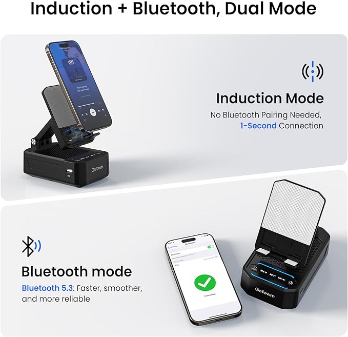 Cell Phone Stand with Instant Wireless Induction Bluetooth Speaker, No Bluetooth Pairing Needed, 1-Second Connection, HD Surround Sound, Practical Gifts for men, women, Dad, Mom, Hearing Impaired