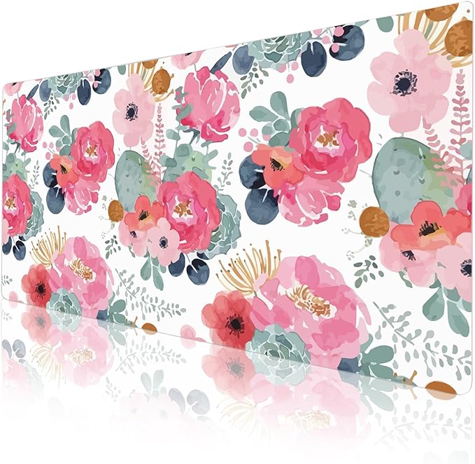 QIYI Large Mouse Pad, Pink Floral Desk Mat for Desktop, Women Girls PU Leather Waterproof Gaming Mousepad, Computer Laptop Desk Accessories Protector Writing Pads for School Office Home 31.5" x 15.7"