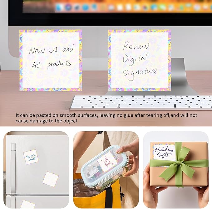 Sticky Notes 3x3 Inches, Cute Self-Stick Notes Bright Funny Sticky Note, Easy to Post for Home, Office, Notebook Cute Yellow Purple Daisy