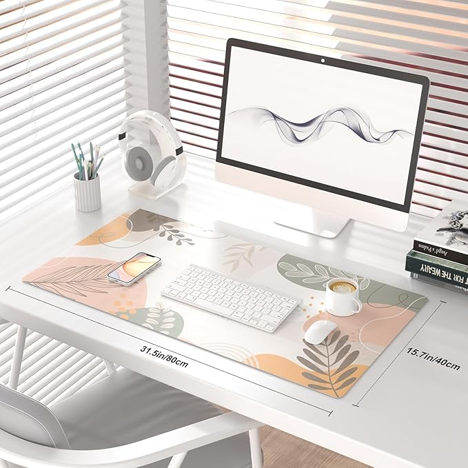 QiyI Large Mouse Pad, Extended Desk Mat for Desktop, PU Leather Waterproof Gaming Mousepad, Computer Desk Accessories Protector Writing Pads for School Office Home 31.5" x 15.7" - Abstract Branches