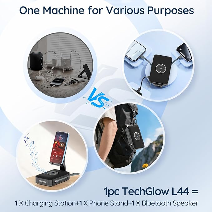 TechGlow Foldable Cellphone Stand with Bluetooth Speaker and Charging Function Built-in Cables Birthday Gifts for Men Women Mother Father Boy Girl Teens Stocking Stuffers for Adults