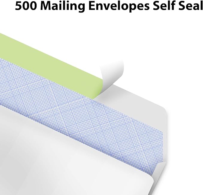 #10 Envelopes Letter Size Self Seal | 500 Business Mailing Security Peel and Sealing Envelope | 100% Tinted | no 10 White Windowless Legal Regular Plain Envelops Pack | 4-1/8 x 9-1/2 Inches | 24 LB