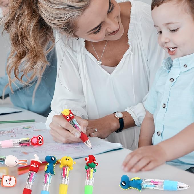 CZWZ 20Pcs Mini Multicolor Pens in One 4-in-1 Cute Pens Bulk for Kids, Fun Kawaii Ballpoint Pens for Birthdays and Children's Party Favors Gifts Teacher School Supplies