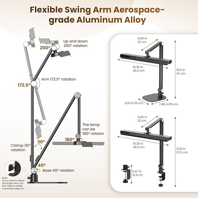 LIONVISON Desk Lamps for Home Office: 2 in 1 Eye-Caring Modern LED Desk Lamp for Worker - 5 Color Temperature 10 Brightness Computer Light - Memory & Timer Func Desk Light for Student, Seniors