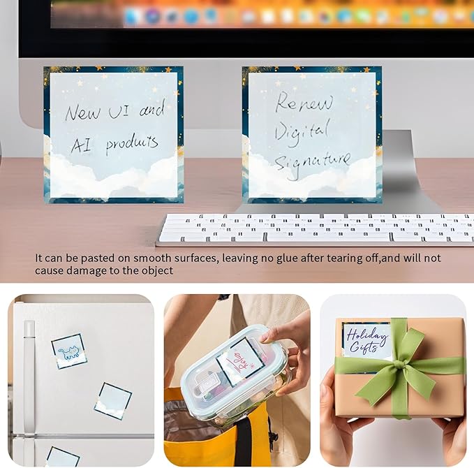 Sticky Notes 3x3 Inches, Cute Self-Stick Notes Bright Funny Sticky Note, Easy to Post for Home, Office, Notebook Cute Blue Sky Cloud