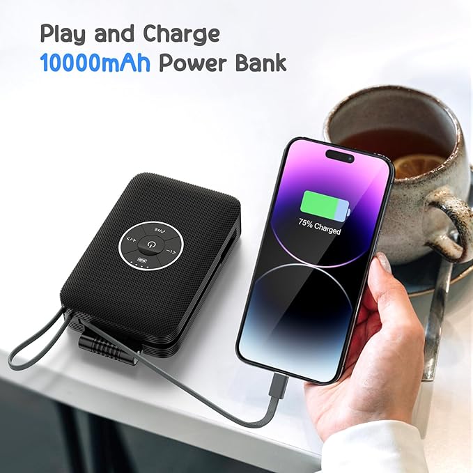 TechGlow Foldable Cellphone Stand with Bluetooth Speaker and Charging Function Built-in Cables Birthday Gifts for Men Women Mother Father Boy Girl Teens Stocking Stuffers for Adults