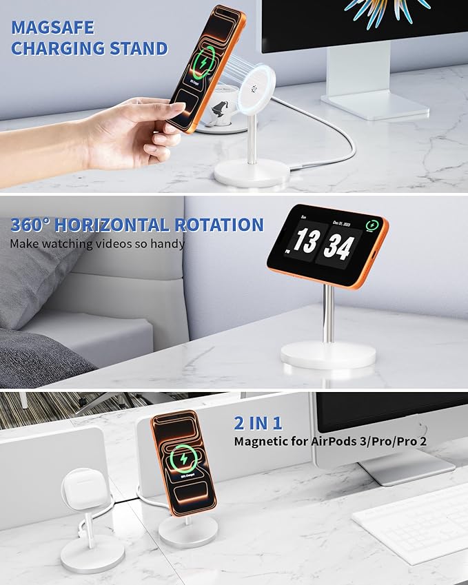 Magnetic Wireless Charger Stand, 25W Fast Mag Safe Charger [Qi2.2 Certified] iPhone Stand, 6FT Magnet Wireless Charging Station/Pad for iPhone 17 Air 17 Pro 17 Pro Max 16 15 14 13 12,AirPods Pro 2/3/4