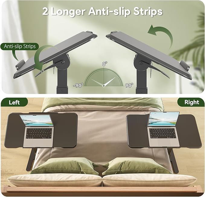 Rolling Laptop Desk, Mobile Standing Desk Height Adjustable, 180° Tiltable Overbed Bedside Table, Portable Computer Desk with Lockable Wheels, Foldable Laptop Cart for Home Office, Black