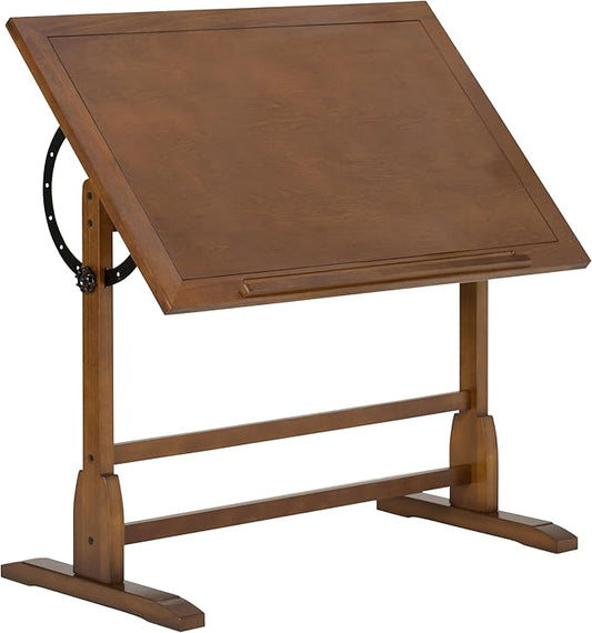 Studio Designs Vintage Drafting Table - Antique Design Solid Wood Drafting Table with Built-In Pencil Groove and Pencil Ledge - Angle Adjustable Work Surface
