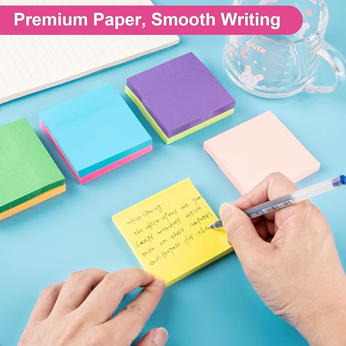 Sticky Notes 3x3 Inch, 8 Pads, 800 Sheets, 8 Bright Colors Sticky Note Pad, Bulk Self-Stick Pads, Home Office School Supplies, Clean Removal, Recyclable, Easy to Post for Notebook, 100 Sheets/Pad