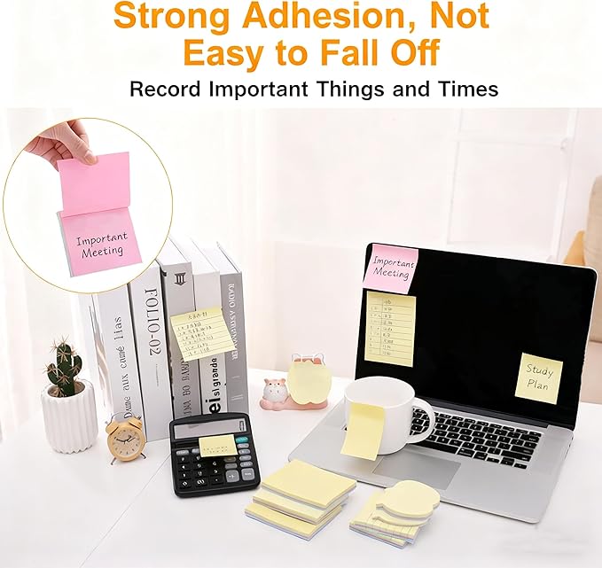 Sticky Notes 3x3 Inches,6 Color Self-Stick Note Pads, 600 Sheets Total, Sticky Note for Office, School, Home and Notebooks (Color Glue Style)