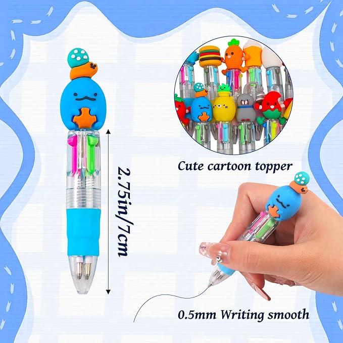 CZWZ 20Pcs Mini Multicolor Pens in One 4-in-1 Cute Pens Bulk for Kids, Fun Kawaii Ballpoint Pens for Birthdays and Children's Party Favors Gifts Teacher School Supplies