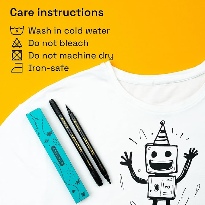 ARTISTRO 2 Black Dual-Tip Fabric Markers - Fabric Decorating Kit - Permanent for Clothes - Acrylic Paint Pens for Sneakers, Bags, Shoes, Textile, Canvas, Sewing, Craft, DIY - Brush and Fine Tip