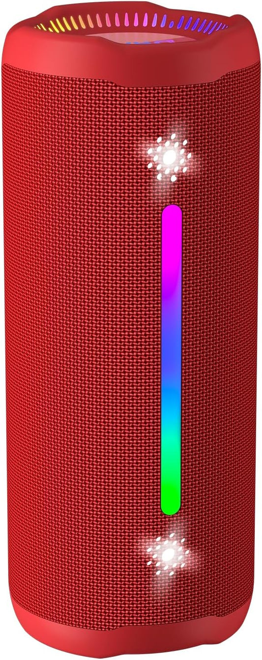 OHAYO Bluetooth Speaker, Portable Wireless, IPX7 Waterproof, Powerful 25W Sound, 24H Playtime, Dual Pairing, Active Bass, Colorful Lights, Bluetooth 5.3, Outdoor Speakers for Home/Party/Beach, Red