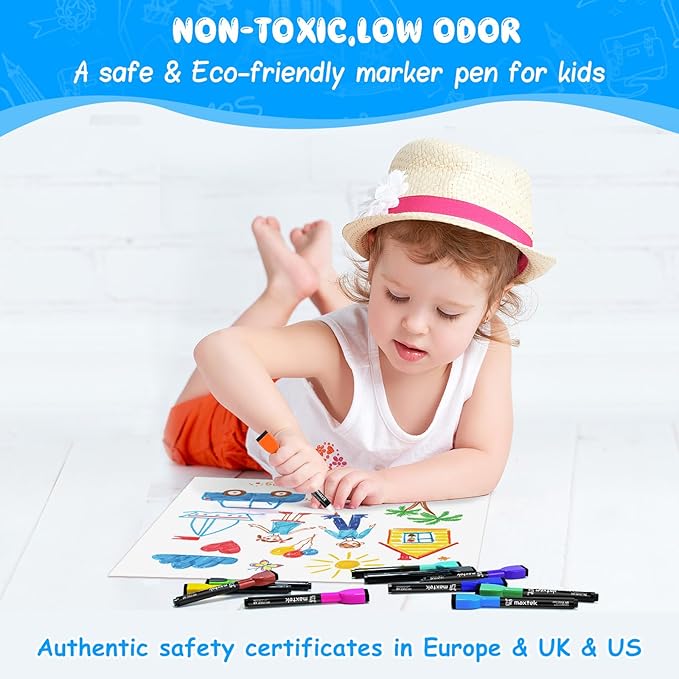 maxtek 36 Count Magnetic Dry Erase Markers, Fine Tip, 6 Colors, Low Odor Whiteboard Markers with Built-in Eraser