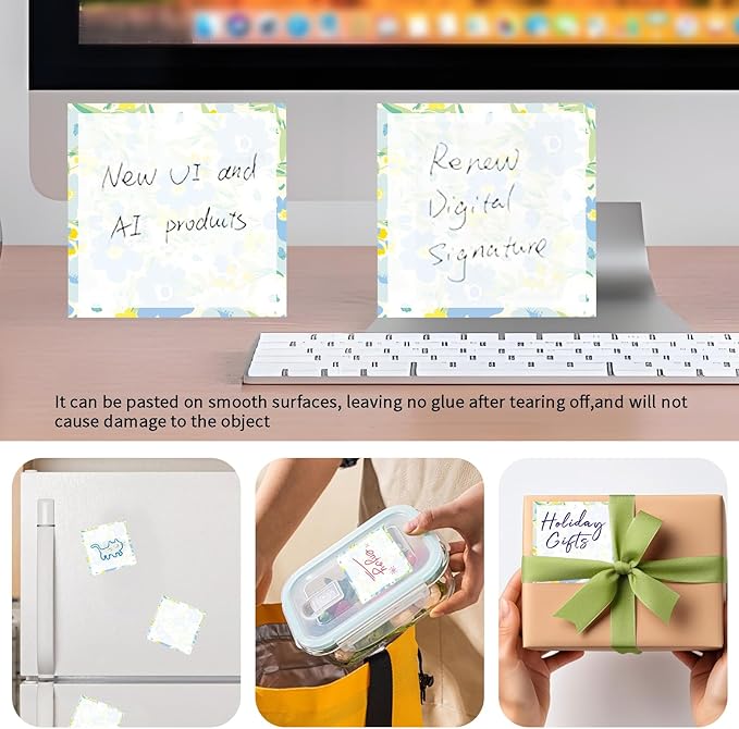 Sticky Notes 3x3 Inches, Cute Self-Stick Notes Bright Funny Sticky Note, Easy to Post for Home, Office, Notebook Cute Blue Yellow Floral