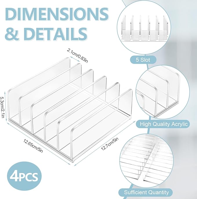 Geetery 4 Pcs Acrylic Cash Tray for Cash Stuffing Mail Sorter Organizer Clear Desk Envelope Organizer for Sorting Mail Envelope Bill Business Card Eyeshadow Palette(5 Slot)
