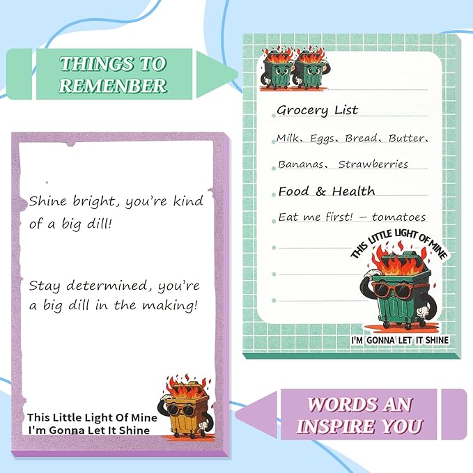Dumpster On Fire Desk Accessories,12 Pads Pop up Cute Sticky Notes 3.54 x 2.36 Inch,This Little Light of Mine I'm Gonna Let It Shine,Memo Notes Funny Office Gifts for Women Men Coworkers