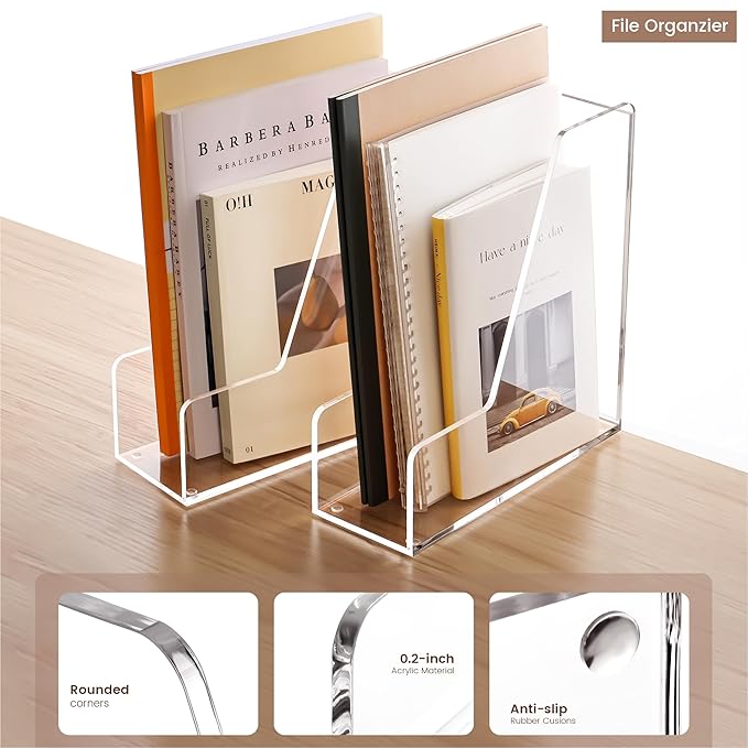 YUXUN Acrylic Magazine File Holder,Clear Desk Organizer File Holder Stand for File/Magazine/Binders/Notebook/Envelopes,Multi-purpose Coloring Comic Book Storage for Home/Office/Classroom Organization