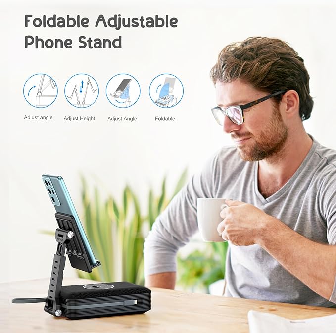 TechGlow Foldable Cellphone Stand with Bluetooth Speaker and Charging Function Built-in Cables Birthday Gifts for Men Women Mother Father Boy Girl Teens Stocking Stuffers for Adults