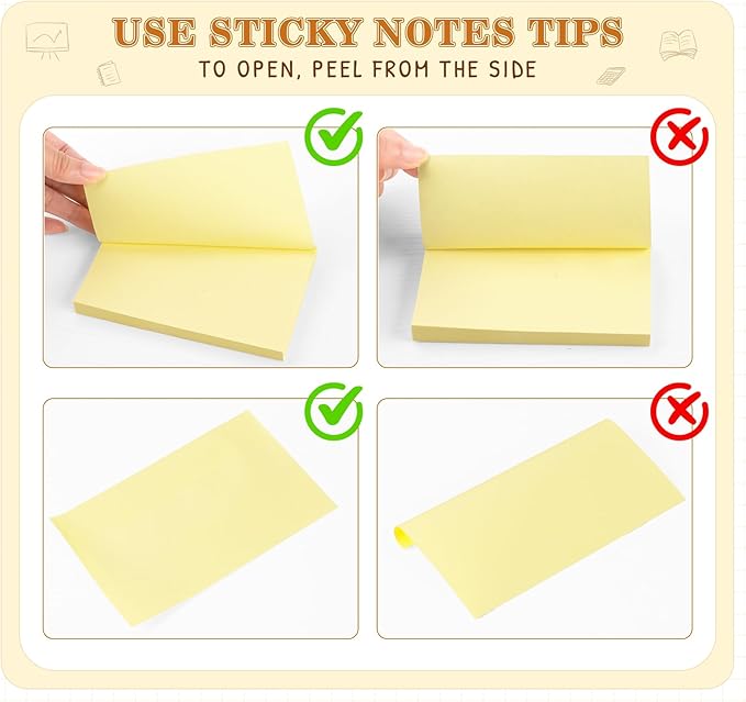 (16 Pack) Large Sticky Notes 3x5 in Yellow, 1600 Pcs Self-Stick Pads, Clean Removal, 100 Sheets/Pad Super Adhesive Sticky Pads Recyclable for Notebook, Meeting, Office, Shool, Home