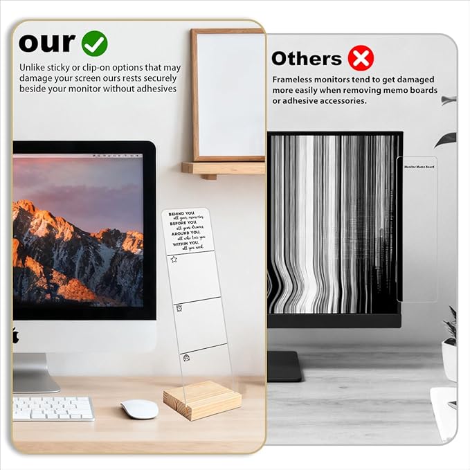Monitor Memo Board with Removable Wooden Base Acrylic Portable Sticky Note Holder, Within You All You Need Sign Office Desk Desk Set Sticky Notes 100 Sheets