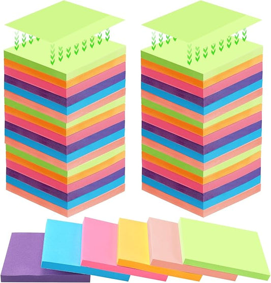Kajaia 24 Pads Full Adhesive Sticky Notes Colorful Sticky Notes Adhesive Memo Self Stick Pads Easy to Post for Office Home School Meetings Supplies 6 Pastel Colors 80 Sheets/pad(3x3 Inches)