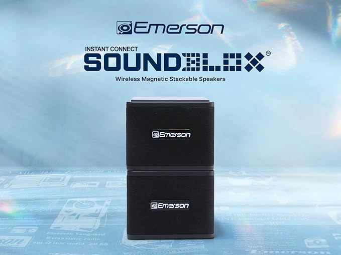 Emerson EAS-3006-BK Sound Blox – Wireless Magnetic Stackable Bluetooth Speakers, Instant Connect, Multi-Room Audio, USB-C Charging, Built-in Subwoofer