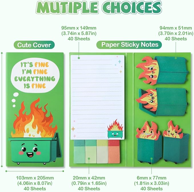 Dumpster On Fire Desk Accessories,Dumpster Pads Pop up Cute Sticky Notes 360 Sheets,It's Fine I'm Fine Everything is Fine,Emotional Support Memo Notes Funny Office Gifts for Women Men Coworkers